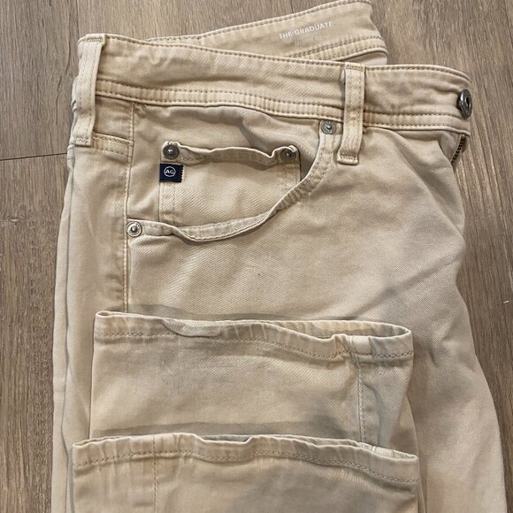 AG Adriano Goldschmied The Graduate Tailored Leg Pants Beige Khaki 34x32 Stretch - Picture 3 of 9